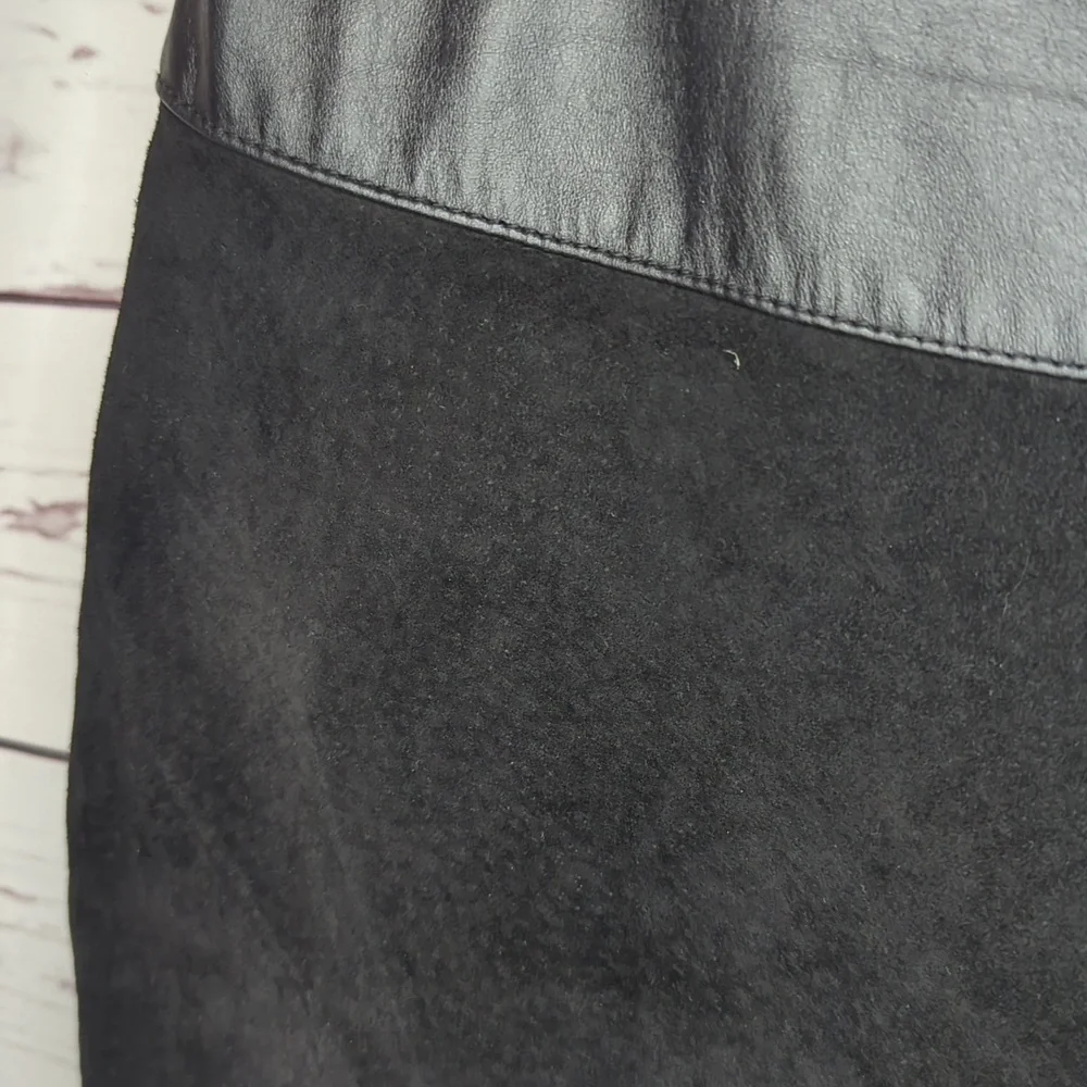 Vintage 80's Interim Black Suede Leather‎ Pencil Mini High Rise Skirt size 13